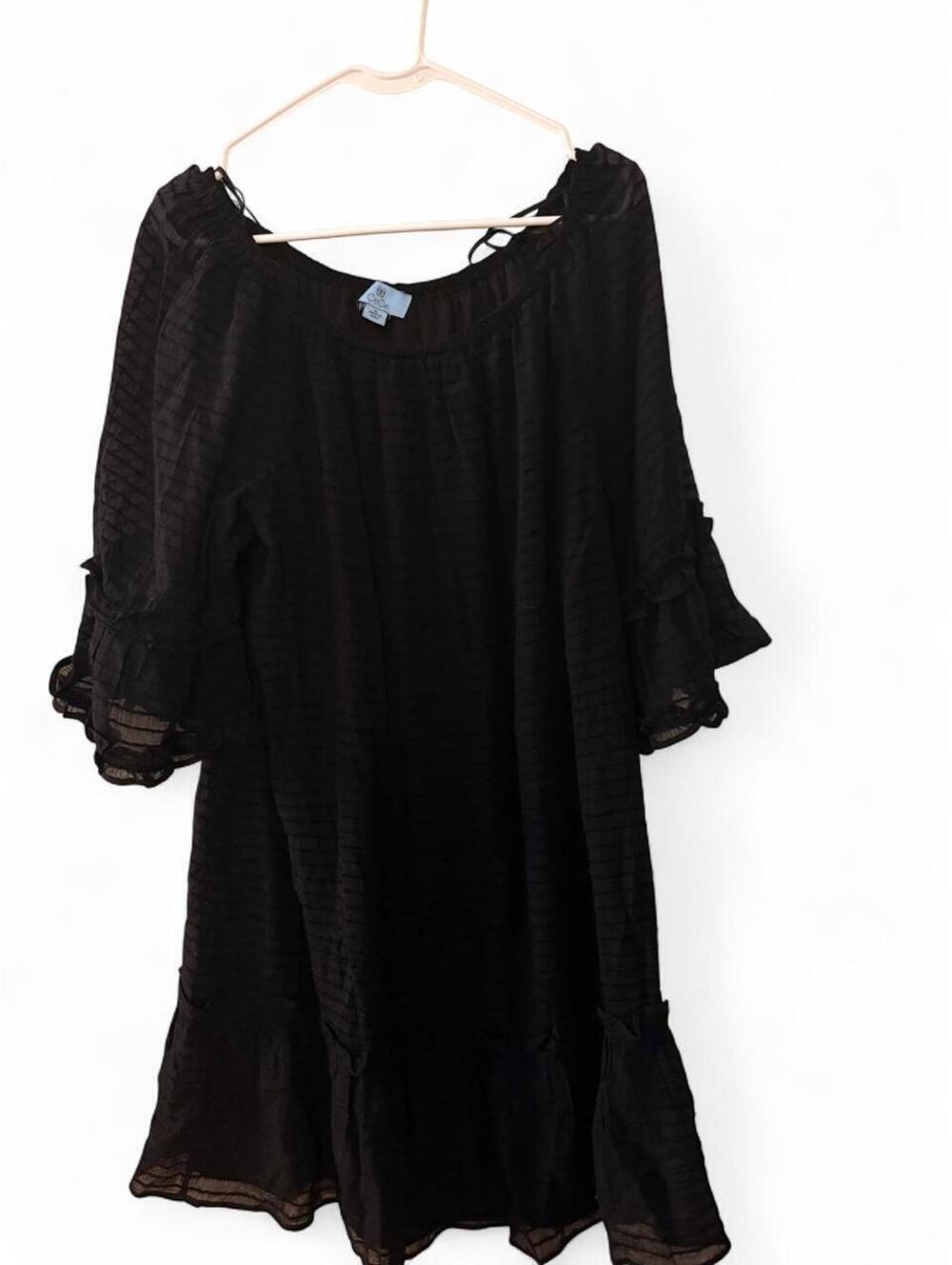 Black CeCe dress with subtle grid texture,